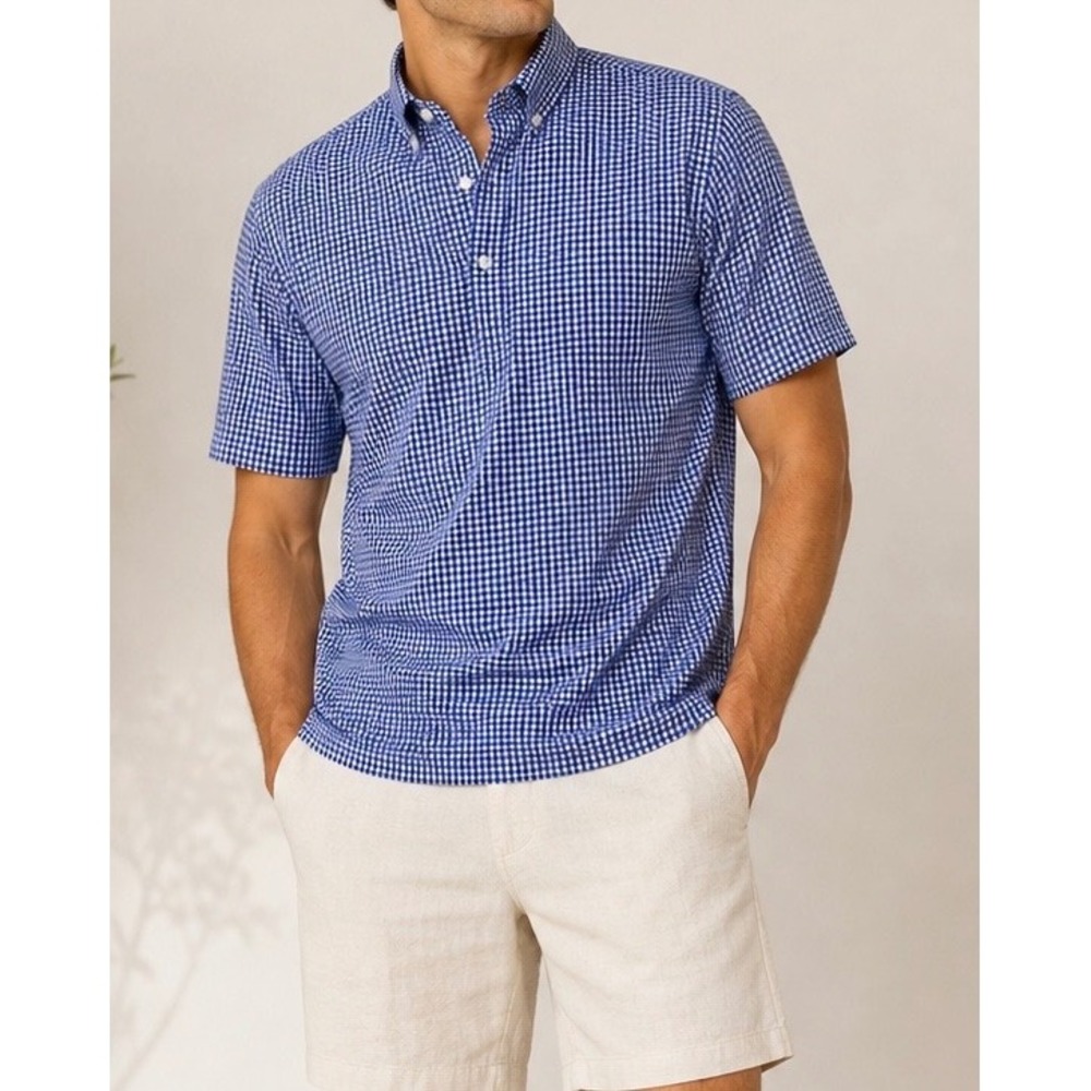 NWOT Collars & Co Mens Oxford Button Down Collar Polo 2XL Tall Golf Blue Gingham